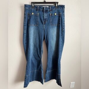 Rock&Roll Denim High Rise Palazzo Flare Leg Dark Wash Blue Denim Jeans Womens 36